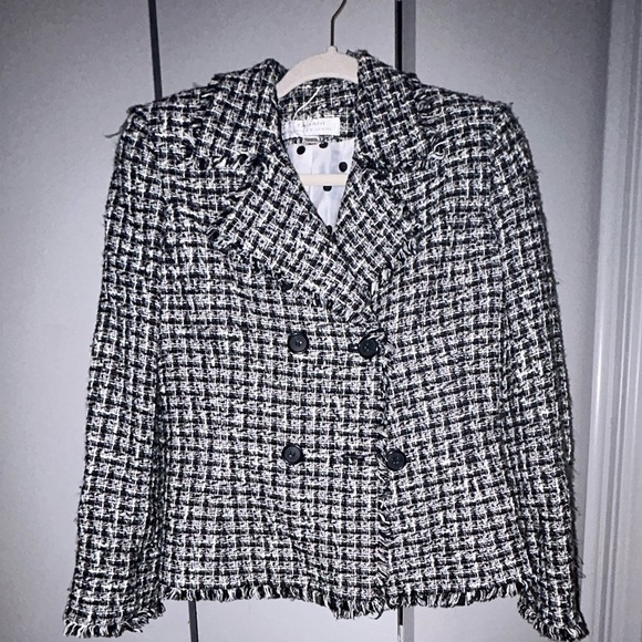50%off w♥️ Tahari Arthur S. Levine B/W Checks Long Sleeve Boucle Jacket ♥️ #57 - Picture 1 of 10